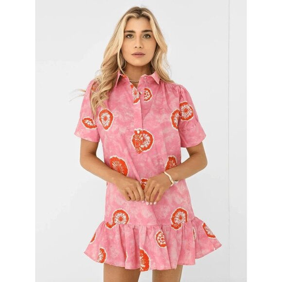 Never A Wallflower Everything Dress Ruffle Pink Orange Medium M - Picture 1 of 6